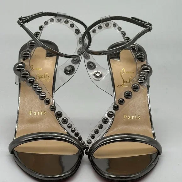 Christian Louboutin CORINETTA 100 Studded PVC Strap SandalS Heels Shoes $845 - Picture 8 of 14